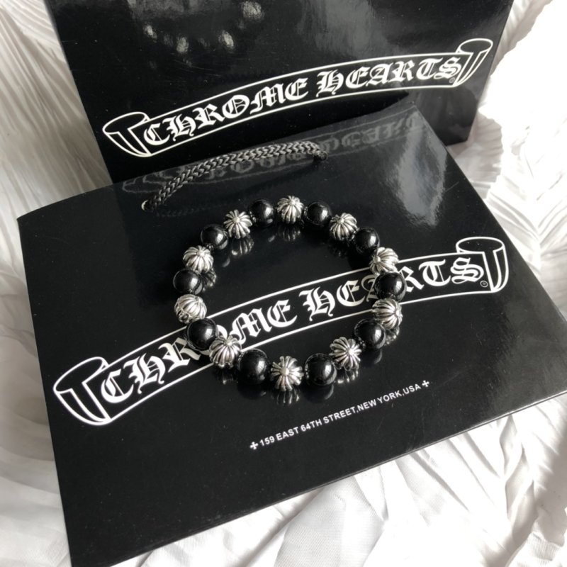 Chrome Hearts Silver Cross Bead Bracelet - Black & Silver view