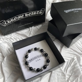 Chrome Hearts Silver Cross Bead Bracelet - Black & Silver view 4
