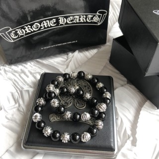 Chrome Hearts Silver Cross Bead Bracelet - Black & Silver view 8