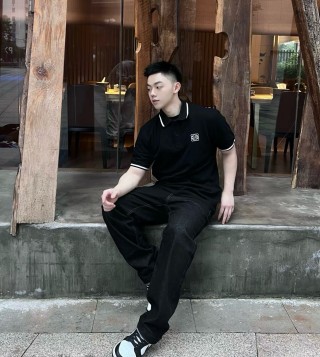 Black Embroidered Logo Polo Shirt with Contrast Trim view 2