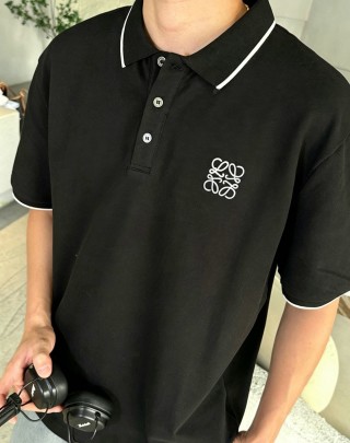 Black Embroidered Logo Polo Shirt with Contrast Trim view 3