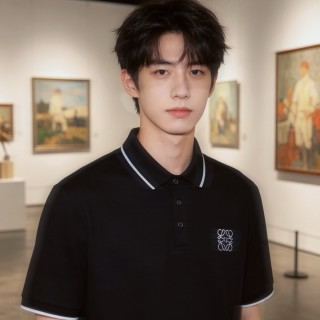 Black Embroidered Logo Polo Shirt with Contrast Trim view 8