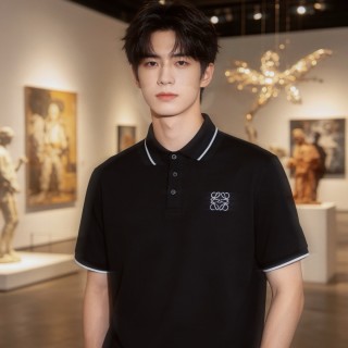 Black Embroidered Logo Polo Shirt with Contrast Trim view 9