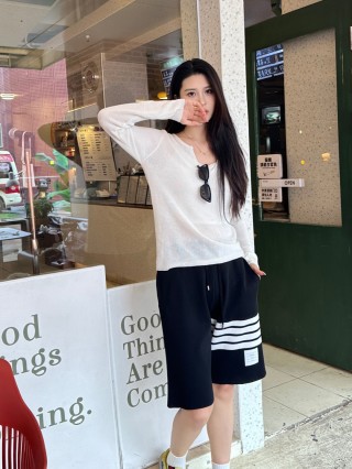 Black & White Stripe Ribbed Shorts view 2