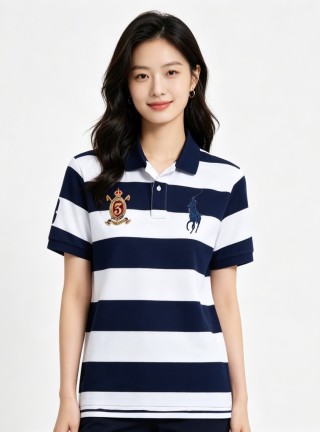 Polo Ralph Lauren Women's Navy & White Striped Polo Shirt view 2