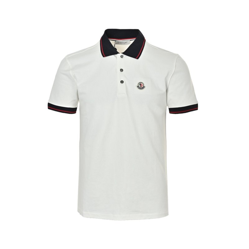 Moncler White Polo Shirt with Navy & Red Collar view