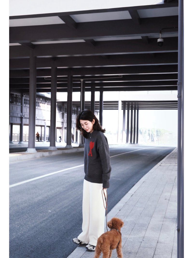 Charcoal Grey Wool Blend Cardigan with Red Logo Embroidery