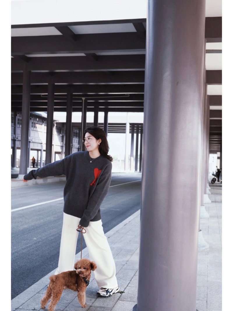 Charcoal Grey Wool Blend Cardigan with Red Logo Embroidery view