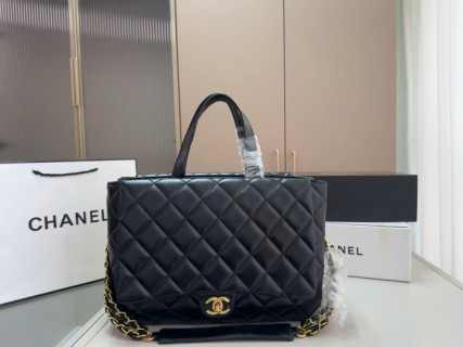Chanel Black Quilted Tote with Gold Chain Strap