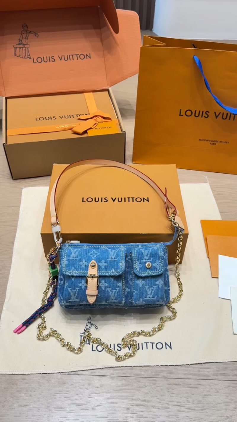 Louis Vuitton Monogram Denim Blue Chain Shoulder Bag