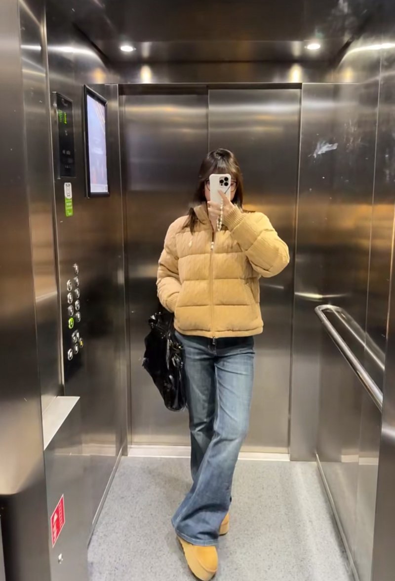 Camel Quilted Cropped Puffer Down Jacket view