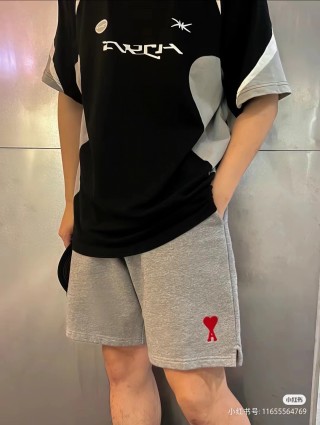 Essentials Grey Melange Shorts with Red Heart Logo view 2
