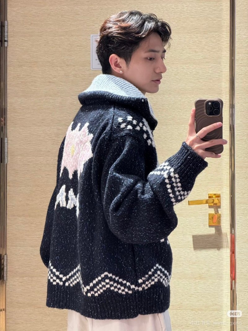 Black & Grey Heart Pattern Half-Zip Knit Sweater view