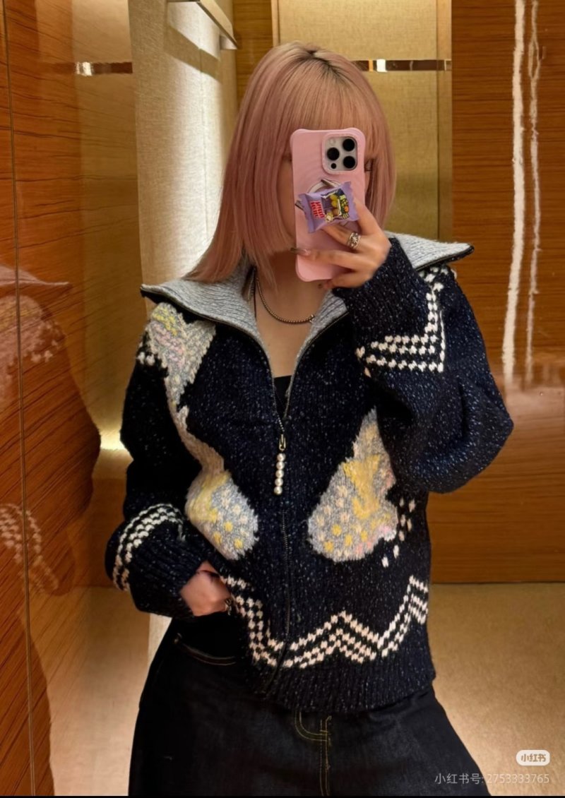 Black & Grey Heart Pattern Half-Zip Knit Sweater view