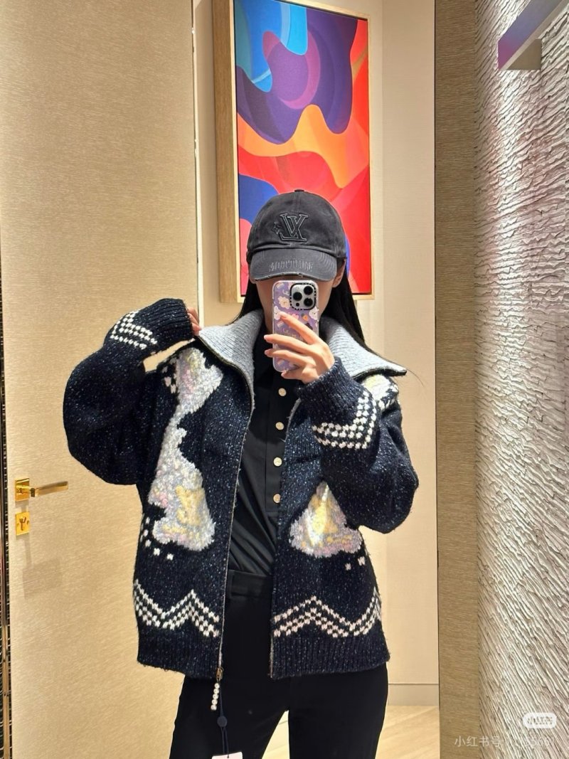 Black & Grey Heart Pattern Half-Zip Knit Sweater view