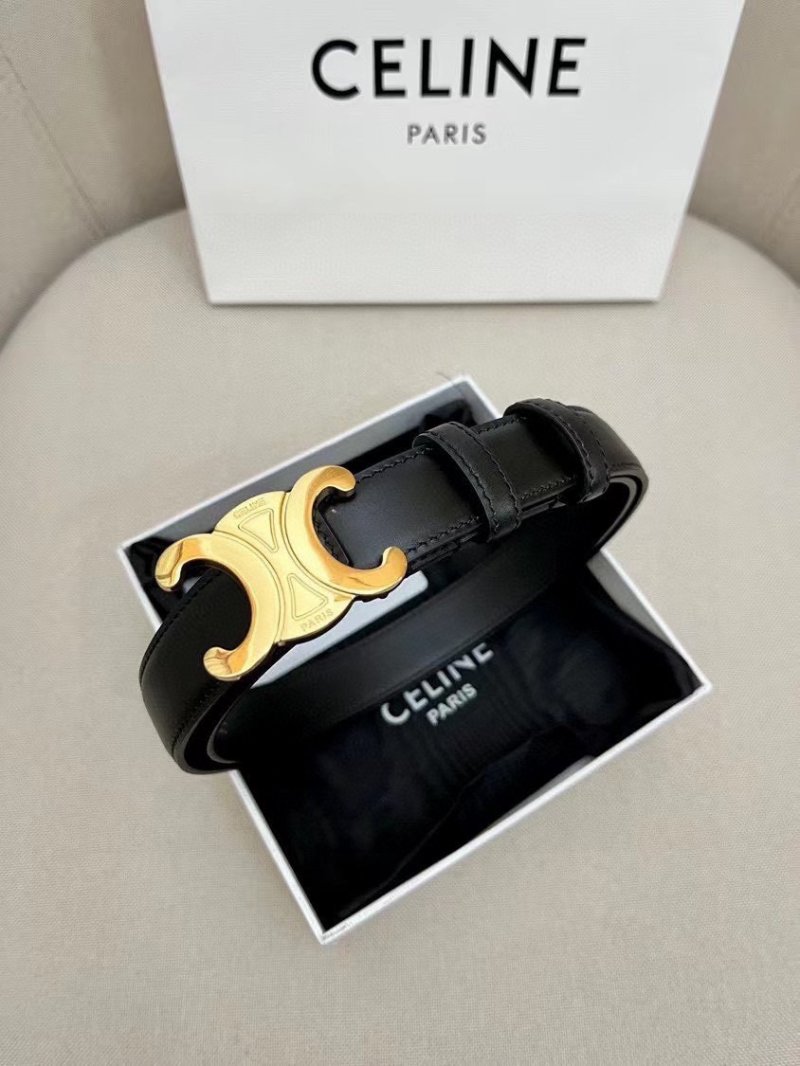 Celine Triomphe Gold Buckle Black Leather Belt 2.5cm