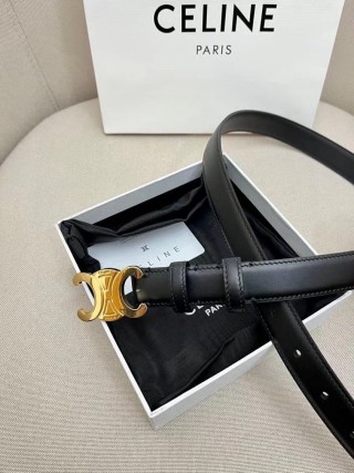 Celine Triomphe Gold Buckle Black Leather Belt 2.5cm view 2