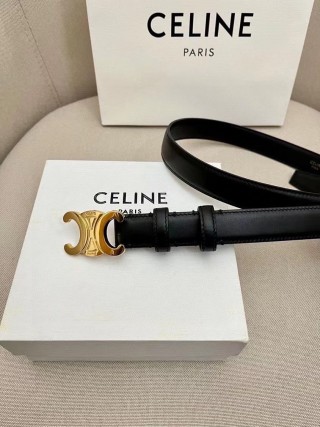 Celine Triomphe Gold Buckle Black Leather Belt 2.5cm view 3