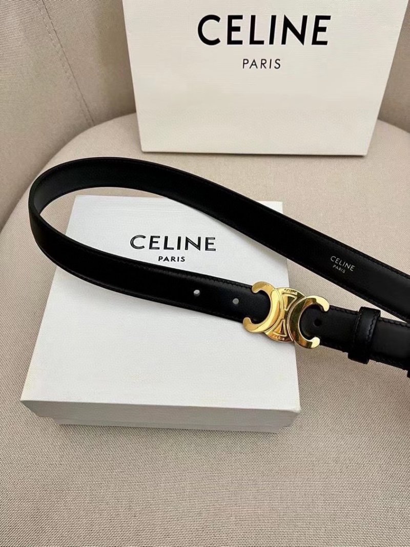 Celine Triomphe Gold Buckle Black Leather Belt 2.5cm view