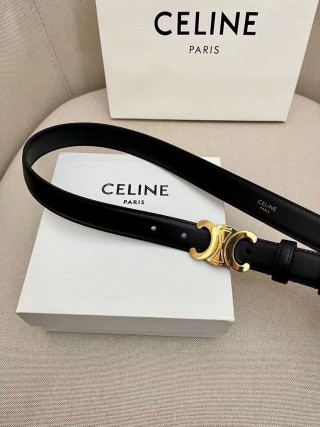Celine Triomphe Gold Buckle Black Leather Belt 2.5cm view 4