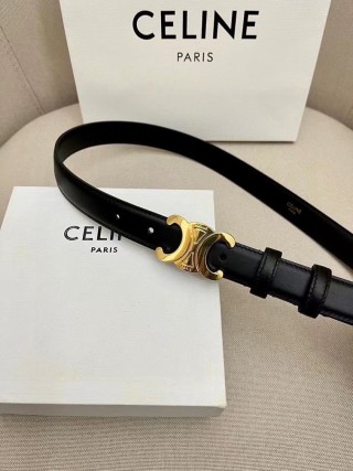 Celine Triomphe Gold Buckle Black Leather Belt 2.5cm view 5