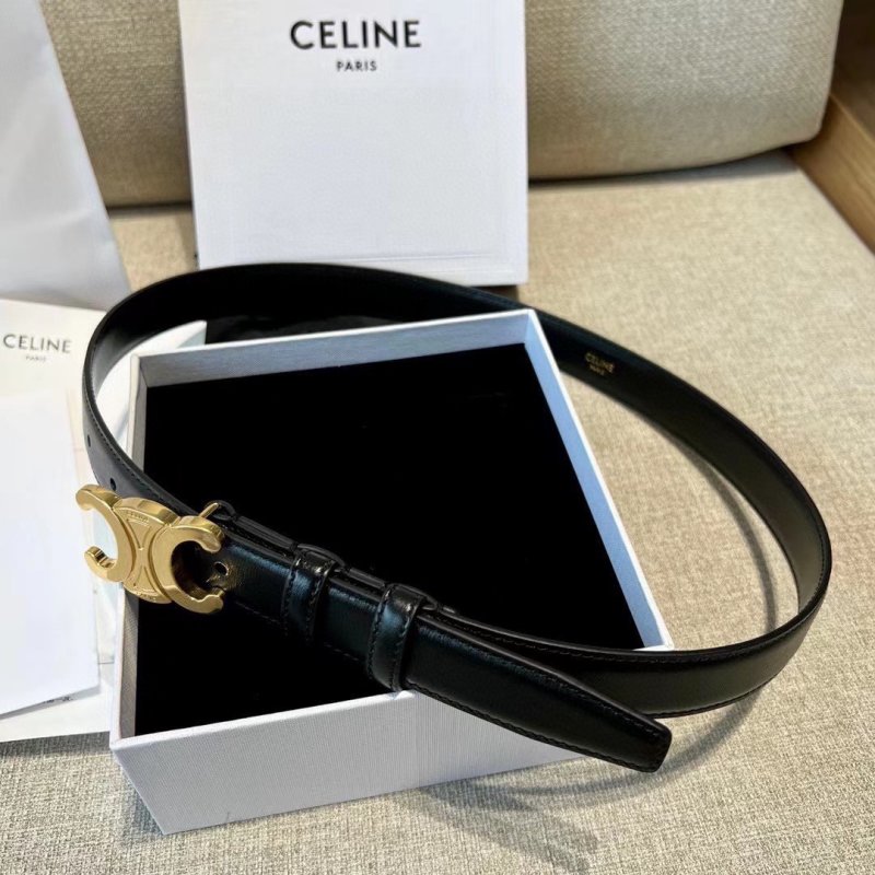 Celine Triomphe Gold Buckle Black Leather Belt 2.5cm view