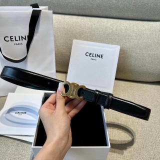 Celine Triomphe Gold Buckle Black Leather Belt 2.5cm view 7