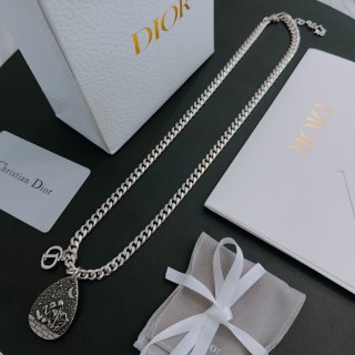 Dior Silver Chain Necklace with Teardrop Pendant view 2