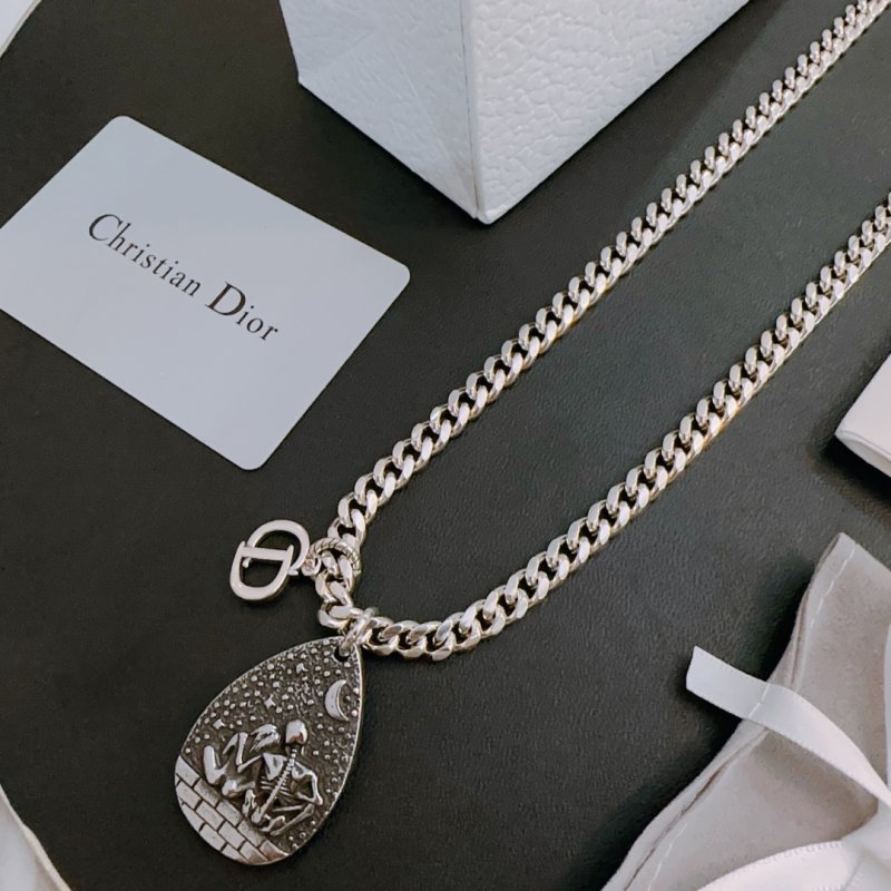 Dior Silver Chain Necklace with Teardrop Pendant view