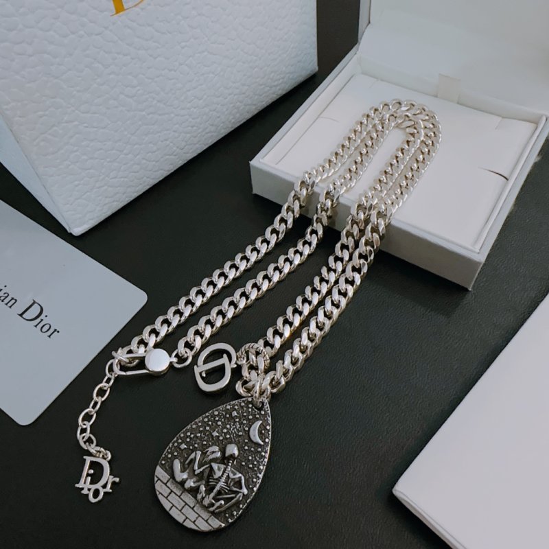Dior Silver Chain Necklace with Teardrop Pendant view