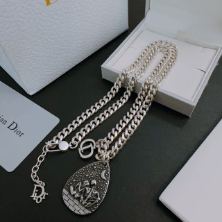 Dior Silver Chain Necklace with Teardrop Pendant view 5