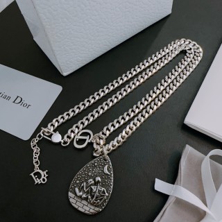 Dior Silver Chain Necklace with Teardrop Pendant view 6