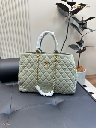 Chanel Quilted Denim Tote Bag Sage Green view 4