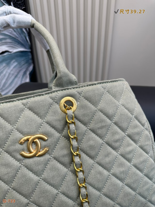 Chanel Quilted Denim Tote Bag Sage Green view 8