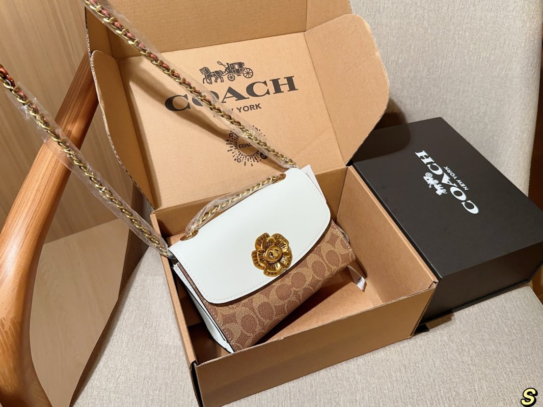 Coach Parker Camellia Chain Crossbody Bag White & Tan