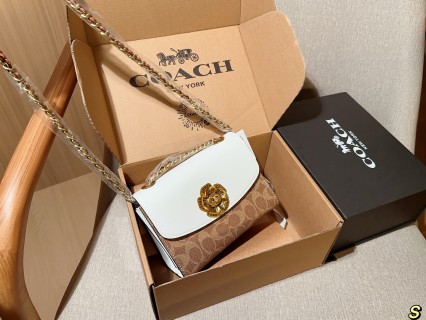 Coach Parker Camellia Chain Crossbody Bag White & Tan