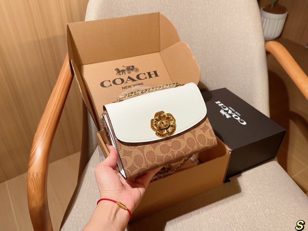Coach Parker Camellia Chain Crossbody Bag White & Tan view
