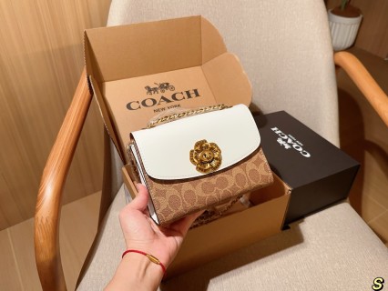 Coach Parker Camellia Chain Crossbody Bag White & Tan view 2