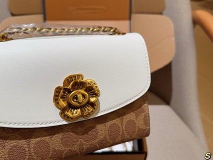 Coach Parker Camellia Chain Crossbody Bag White & Tan view 6