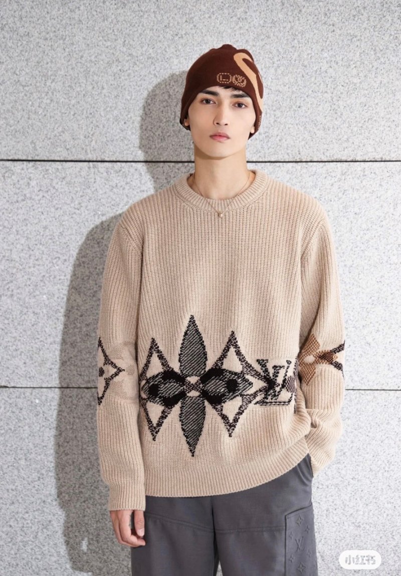 Cream Argyle Knit Sweater with Black Diamond Pattern view
