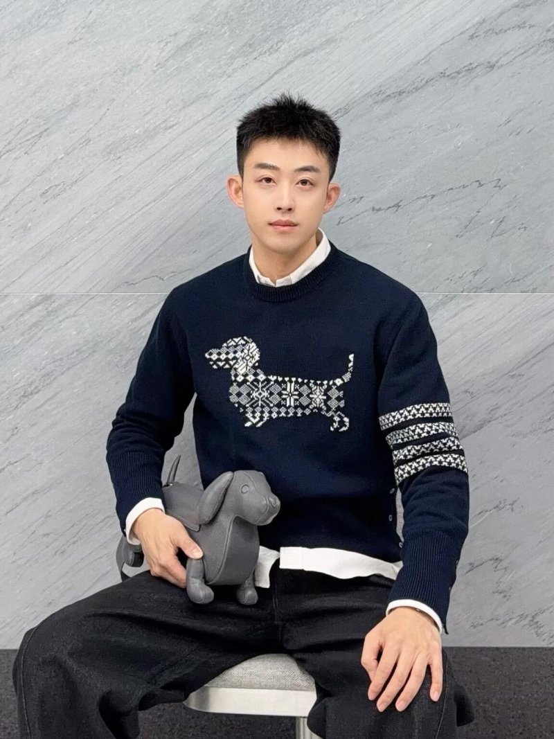 Navy Reindeer Jacquard Knit Sweater with Contrast Collar view