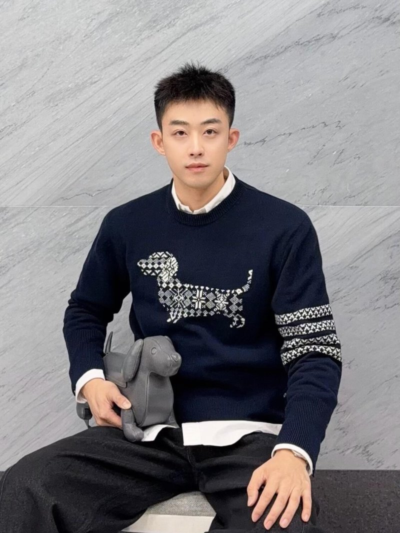 Navy Reindeer Jacquard Knit Sweater with Contrast Collar view