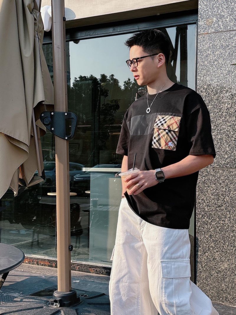 Burberry Check Patch Black Short Sleeve T-Shirt