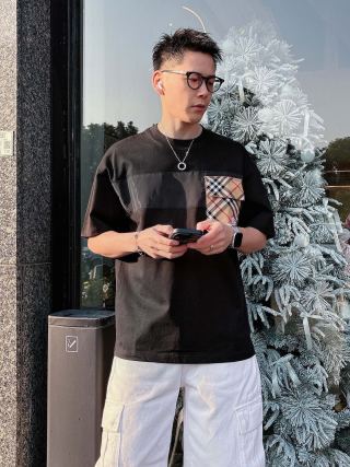 Burberry Check Patch Black Short Sleeve T-Shirt view 3
