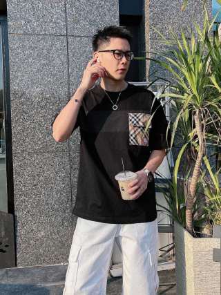 Burberry Check Patch Black Short Sleeve T-Shirt view 4