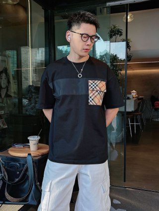 Burberry Check Patch Black Short Sleeve T-Shirt view 5