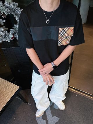 Burberry Check Patch Black Short Sleeve T-Shirt view 7