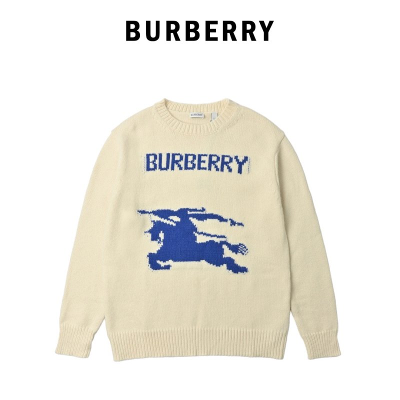 Burberry Cream Knit Sweater with Navy Horse Logo view
