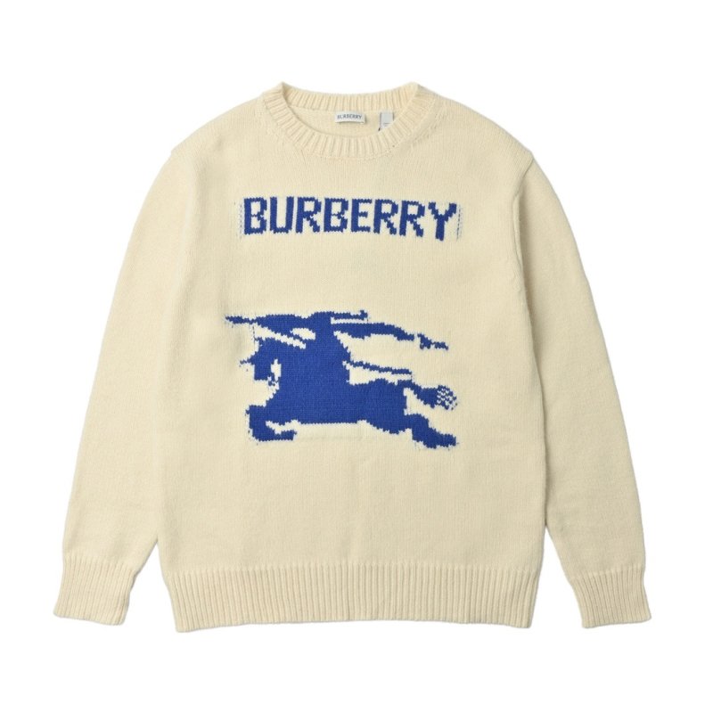 Burberry Cream Knit Sweater with Navy Horse Logo view