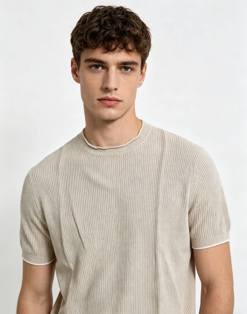 Cream Ribbed Short Sleeve T-Shirt
